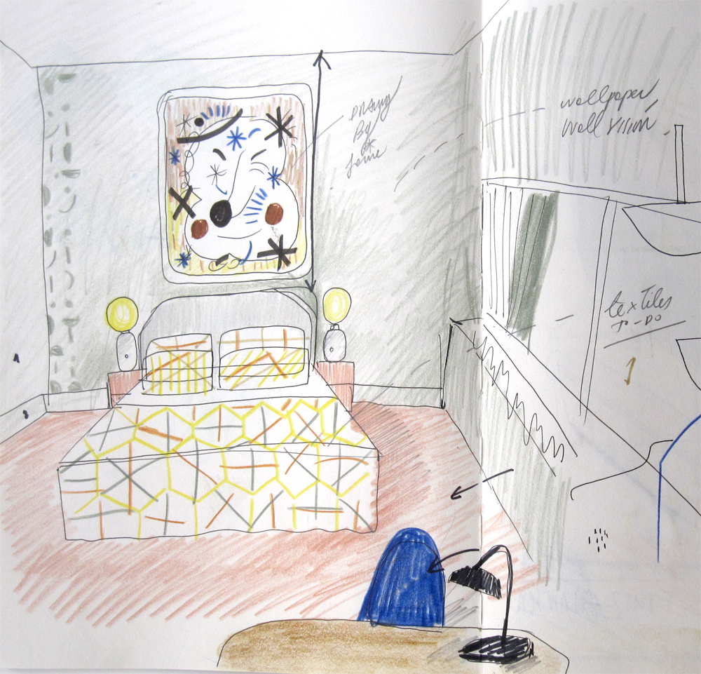 Room sketch // Room 506 by Jaime Hayon, SAS Royal Hotel in Copenhagen | Flodeau.com